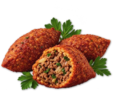 Tres kibes de carne, uno abierto